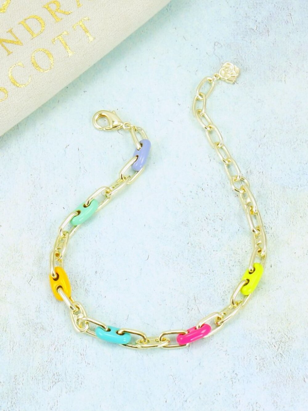 Kendra Scott Bailey Rainbow Multi Color Mix Chain Bracelet Gold Plated